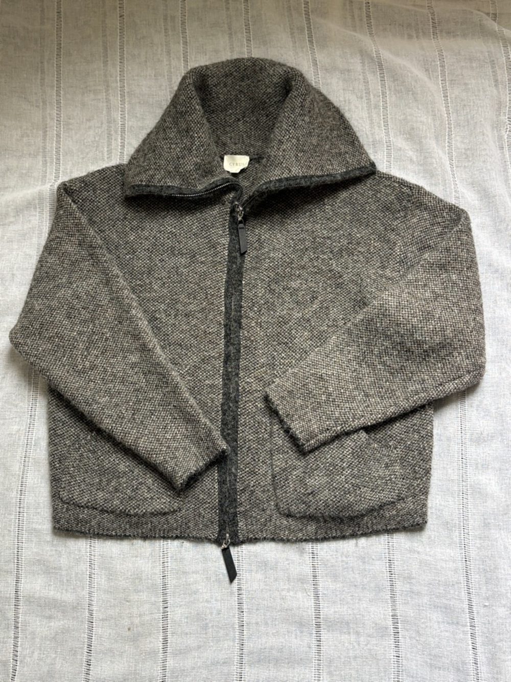 Cyrus Grey Zip-Front Wool-Blend Cardigan Jacket - Picture 8 of 13